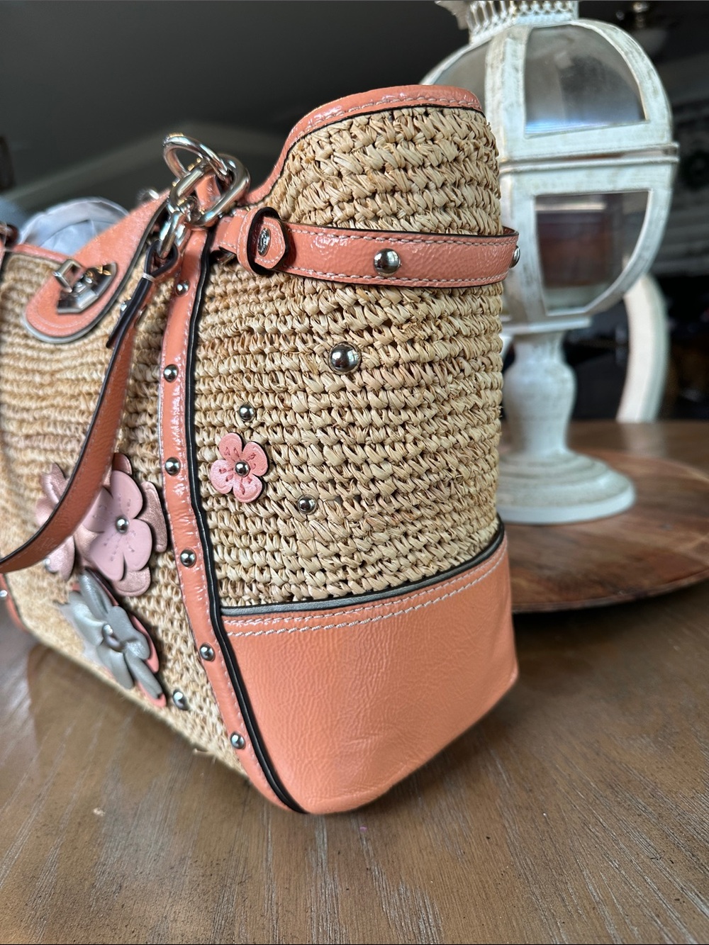 Coach Floral Embellished Straw Natalie Tote NWT - Picture 7 of 16